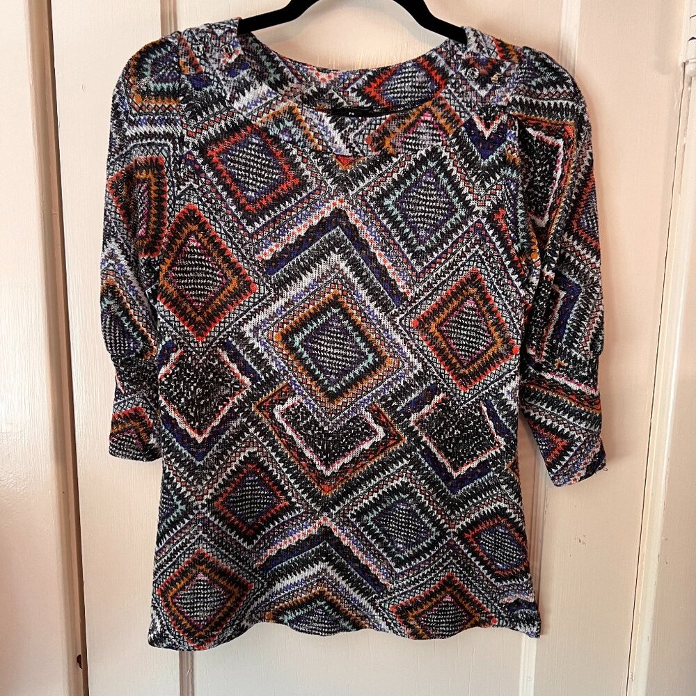 Ladies New Directions Long Sleeved Top Geometric Size PS Colorful Pre-owned
